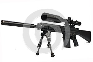 sniper rifle with bipod and supressor