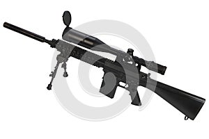 sniper rifle with bipod and supressor isolated on a white