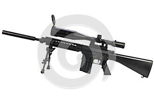 sniper rifle with bipod and supressor isolated on a white