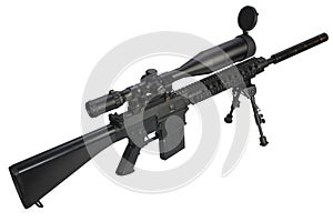 sniper rifle with bipod and supressor isolated on a white