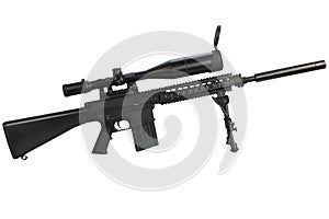 sniper rifle with bipod and supressor isolated on a white