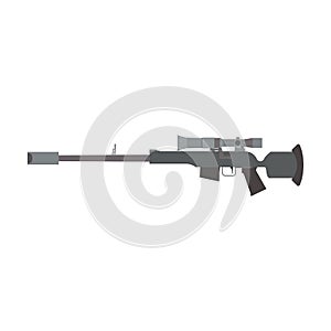 Sniper rifle gun army weapon vector illustration military firearm. Violence trigger sniper rifle assault target war. Automatic