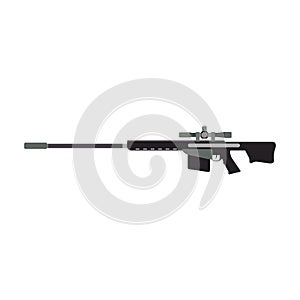 Sniper rifle gun army weapon vector illustration military firearm. Violence trigger sniper rifle assault target war. Automatic