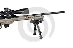 A sniper rifle with an optical sight under the bipod forepart