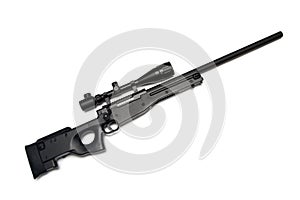 Sniper rifle with riflescope.