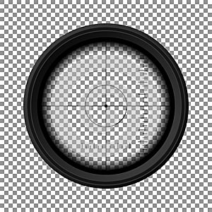 Sniper rifle scope. Military weapon view. Template of optical glass. Target concept