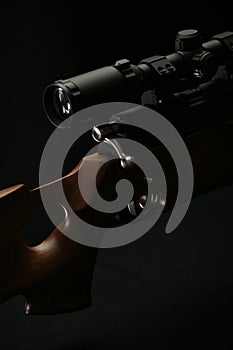 Sniper rifle with wooden handle and scope