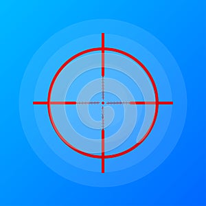 Sniper scope cross. Rifle optical sight isolated on blue background. Vector illustration.