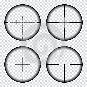 Sniper scope crosshairs view. Sniper rifle aim isolated on transparent background. Target aim and aiming to bullseye