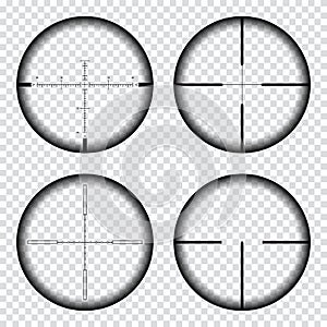 Sniper scope crosshairs view. Sniper rifle aim isolated on transparent background. Target aim and aiming to bullseye photo