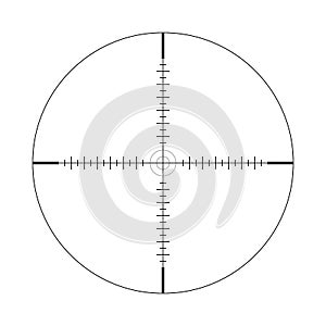 Sniper scope, scale. Crosshairs with tick marks. Icon. Vector concept of target search. Element isolated on light background.