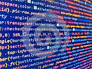 A snipped of minified javascript, the mostly used programming language on the internet. Code programming abstract screen of