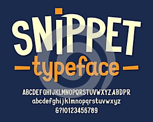 Snippet alphabet font. Cartoon letters and numbers. Uppercase and lowercase.
