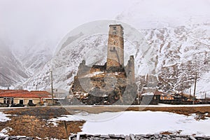 The Sno fortress in Sno village in winter, Georgia