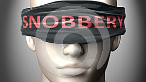 Snobbery can make things harder to see or makes us blind to the reality - pictured as word Snobbery on a blindfold to symbolize photo
