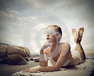 Snobbish girl at the beach