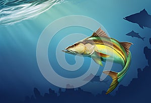 Snook Common Fish Mounts on water at depth realistic illustration.