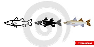 Snook fish icon of 3 types color, black and white, outline. Isolated vector sign symbol