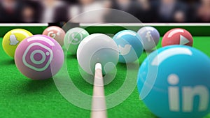 Snooker Pool Billard table with social networks balls