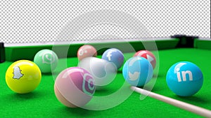 Snooker Pool Billard table with social networks balls