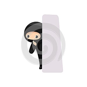 Snooping cute ninja isolated on white background