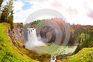 Snoqualmie Falls waterfall panorama Washington USA