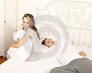 Snoring man in bed