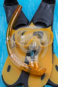 Snorkel, dive mask and flippers