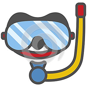 Snorkel mask for diving linear icon with colored fill.Vector illustration.