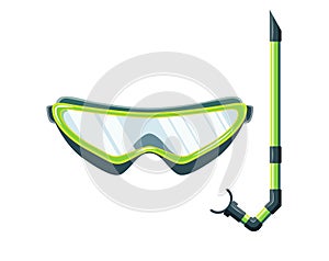 Snorkel mask for diving and swimming. Illustration of scuba diving, swimming masks with snorkel. Realistic diver