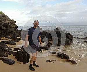 A Snorkeler Set to Enter the Water, Kapalua Bay, Maui, Hawaii