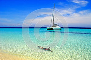 Snorkeler in tropical sea