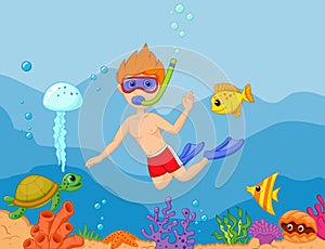 Snorkeling boy cartoon