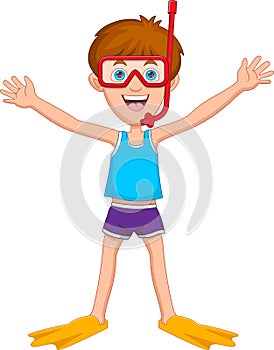 snorkeling boy cartoon waving