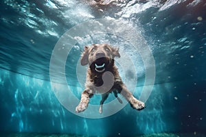 snorkeling dog vacation funny water fun swimming underwater puppy pool. Generative AI.