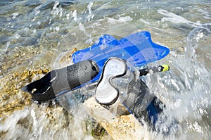 Snorkeling equipment ashore