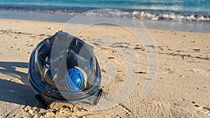 Snorkeling mask ready for diving adventures on a Caribbean beach