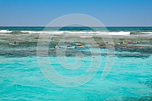 Snorkeling people in the open sea