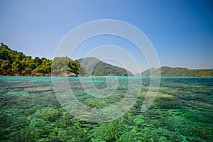 Snorkeling point with beautiful coralscape at Surin national par