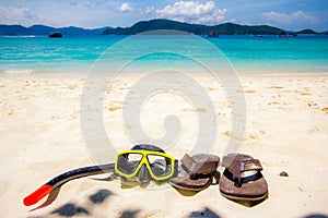 Snorkeling set and thongs shoe