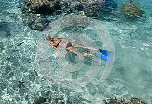 Snorkeling in a tropical lagoon - Bora Bora photo