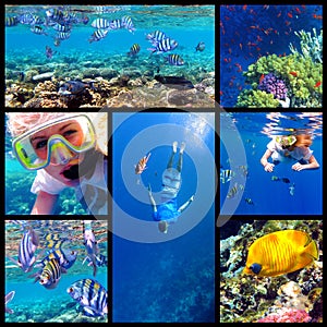 Snorkeling underwater collage