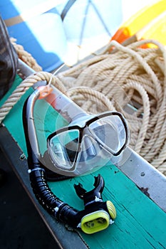 Snorkle and equipment of coral diving
