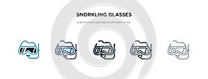 Snorkling glasses icon in different style vector illustration. two colored and black snorkling glasses vector icons designed in