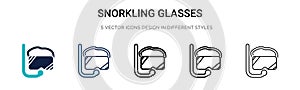 Snorkling glasses icon in filled, thin line, outline and stroke style. Vector illustration of two colored and black snorkling