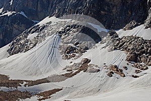 Snow accumulated under Glacier Angel
