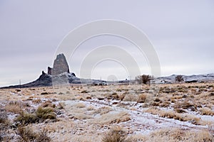 Snow at Agathla Peak near Kayenta, Arizona