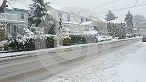 Snow along suburban street