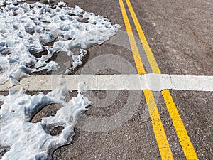 Snow on asphalt at the Seismiles Route in Catamarca, Argentina