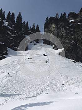 Snow avalance in Bavarian Alps, Germany, in wintertime photo